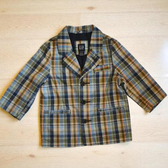 Baby Gap Fully Lined Multicolour Plaid Blazer 100% Cotton 18-24 Months - Picture 2 of 9